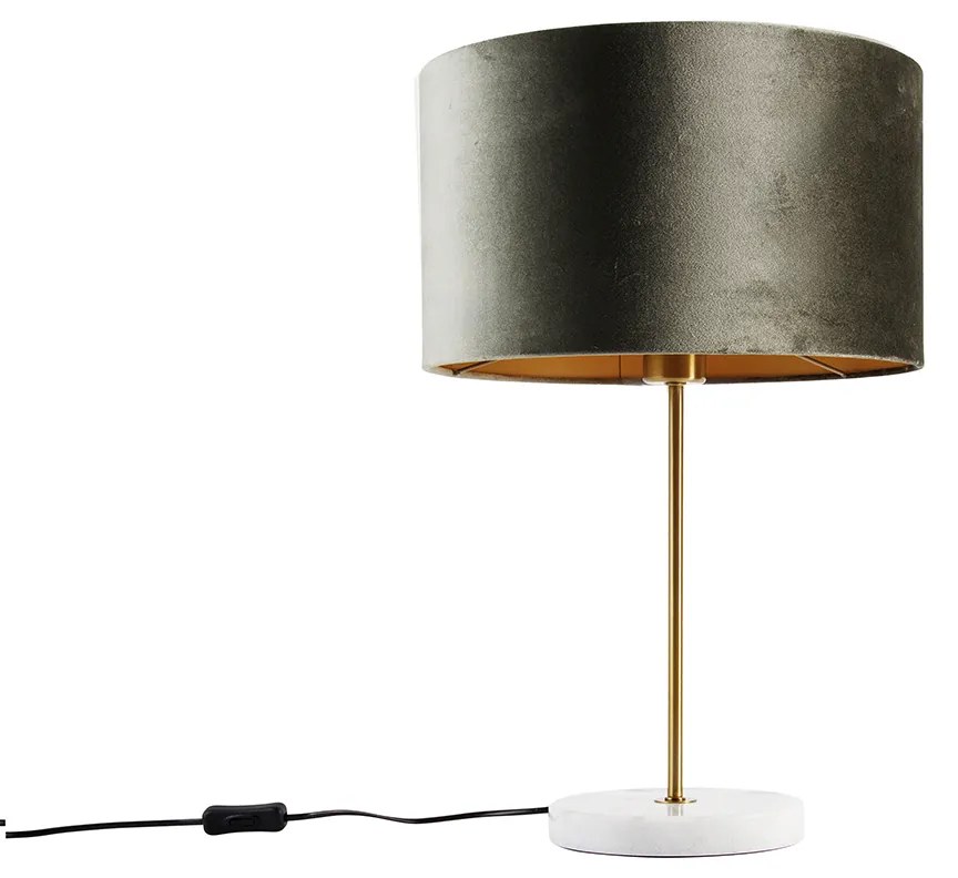 Lampa stołowa mosiężna z aksamitnym abażurem zielonym 35 cm - Kaso klasyczny/Antyczny Oswietlenie wewnetrzne