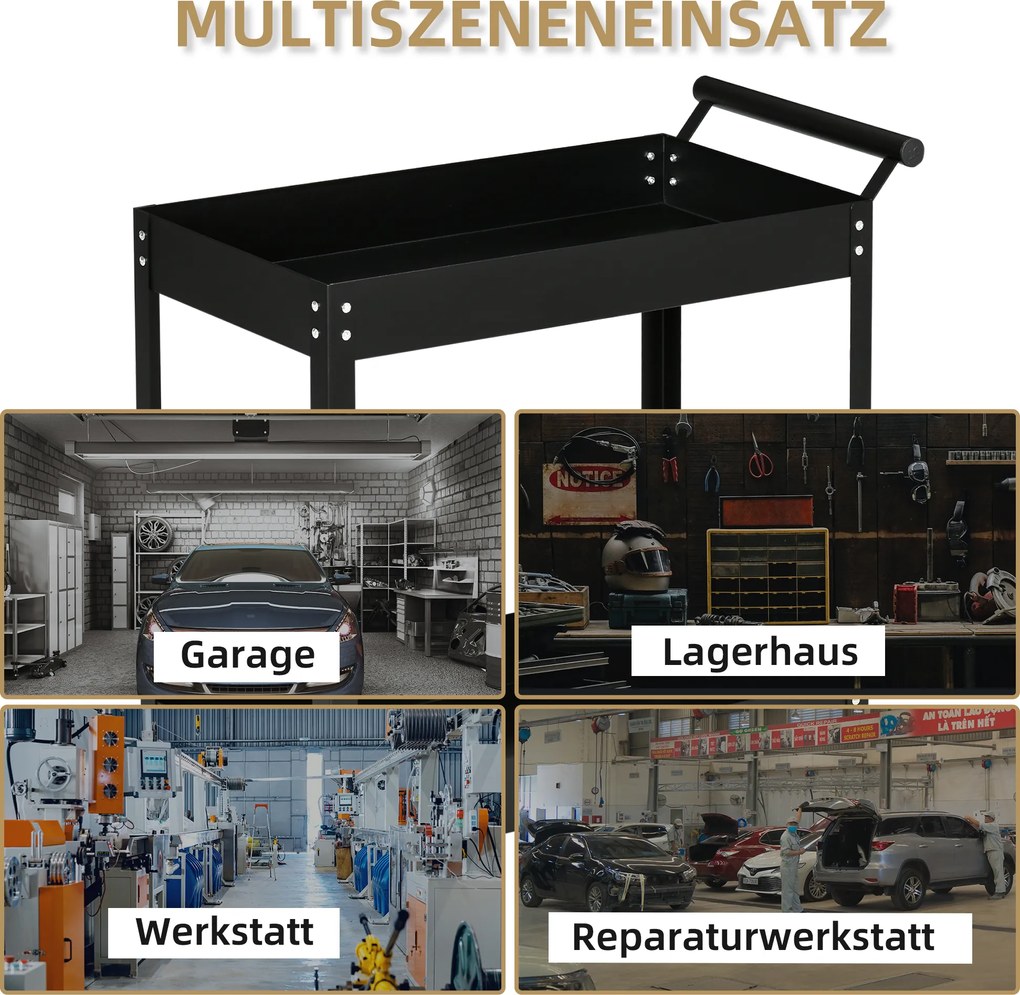 DURHAND Wózek Warsztatowy, 2 Półki, Na Kółkach, Stal, do 150 kg, 84,5 x 38 x 84 cm, Czarny