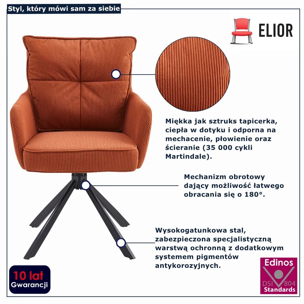 Sztruksowy rudy fotel obrotowy - Herry
