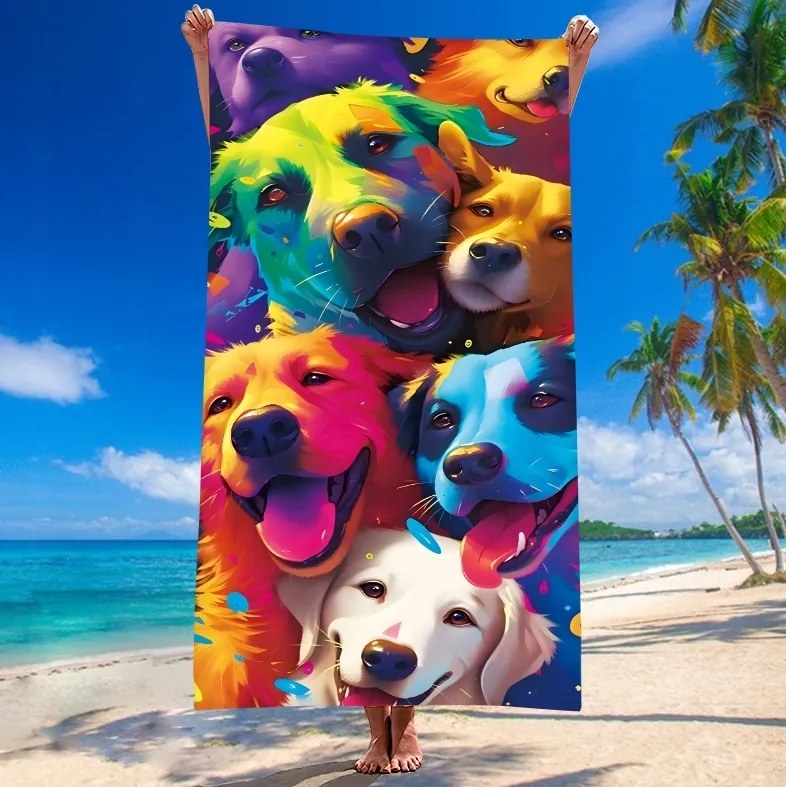 Ręcznik plażowy WOOF 100x180 cm kolorowy, 100% mikrofibra