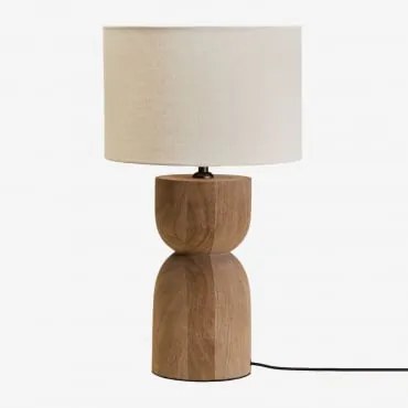 Lampa Stołowa Z Drewna Mango Diniz Drewno Mango & ↑30 Cm & Biały Ø30 Cm - ↑25 Cm Arlina - Sklum