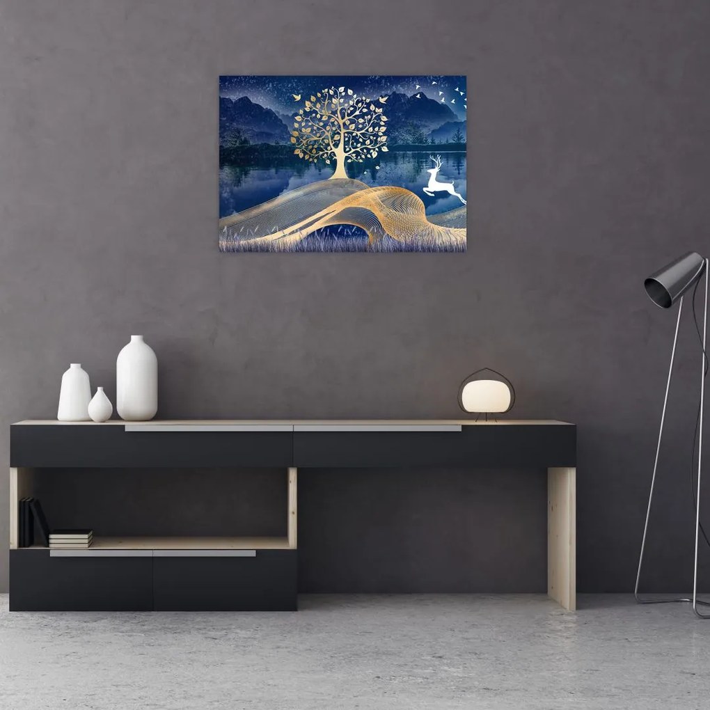 Obraz na szkle jelenia w pełni księżyca (70x50 cm)