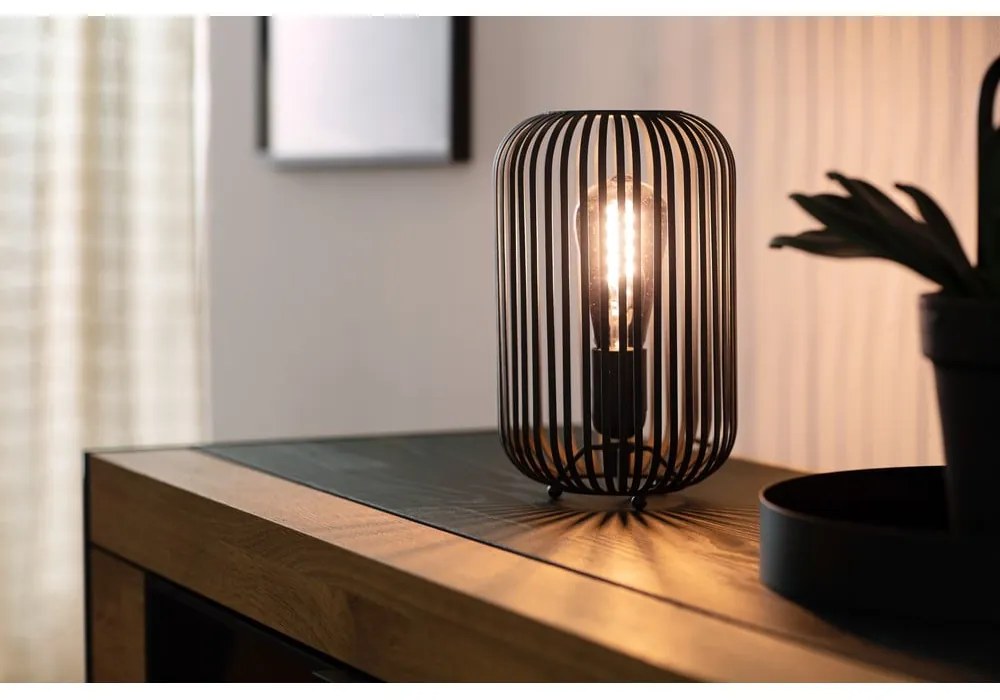 Czarna lampa stołowa z metalowym kloszem (wysokość 25 cm) Cage – Fischer & Honsel