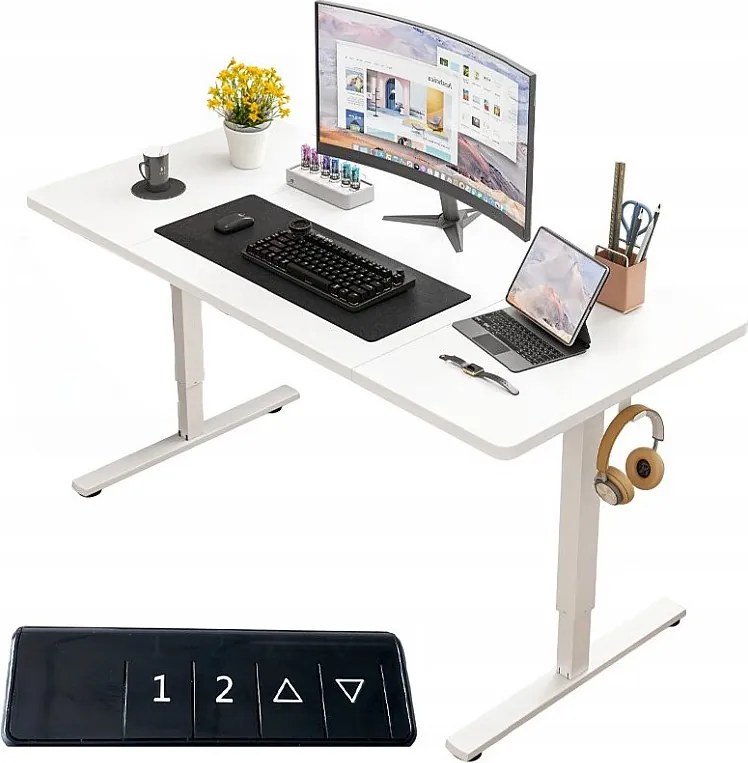 Biurko elektryczne podnoszone białe 120 cm regulowane wysokości loft 72-118 cm