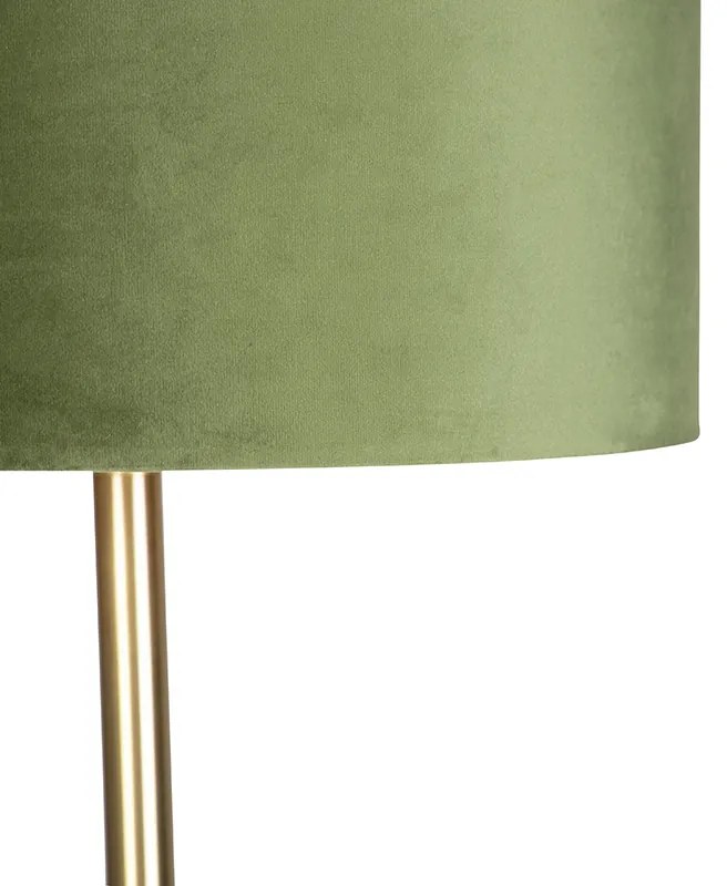 Lampa podłogowa mosiądz klosz welurowy zielony 40cm - Simplo Nowoczesny Oswietlenie wewnetrzne