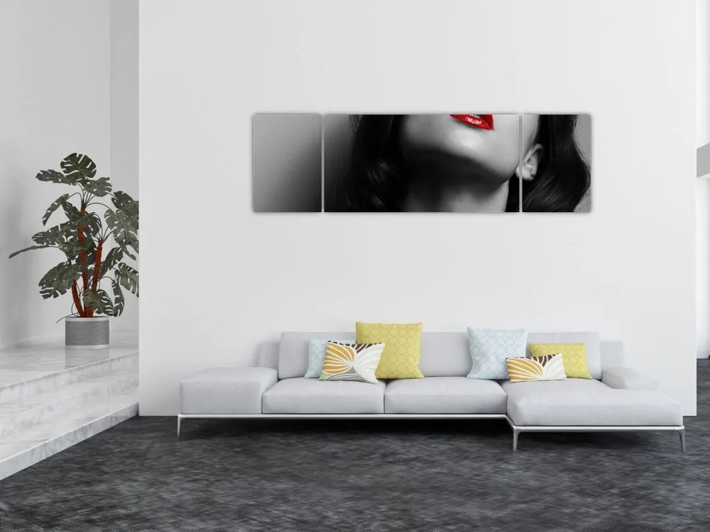 Obraz - Portret kobiety z czerwoną szminką (170x50 cm)