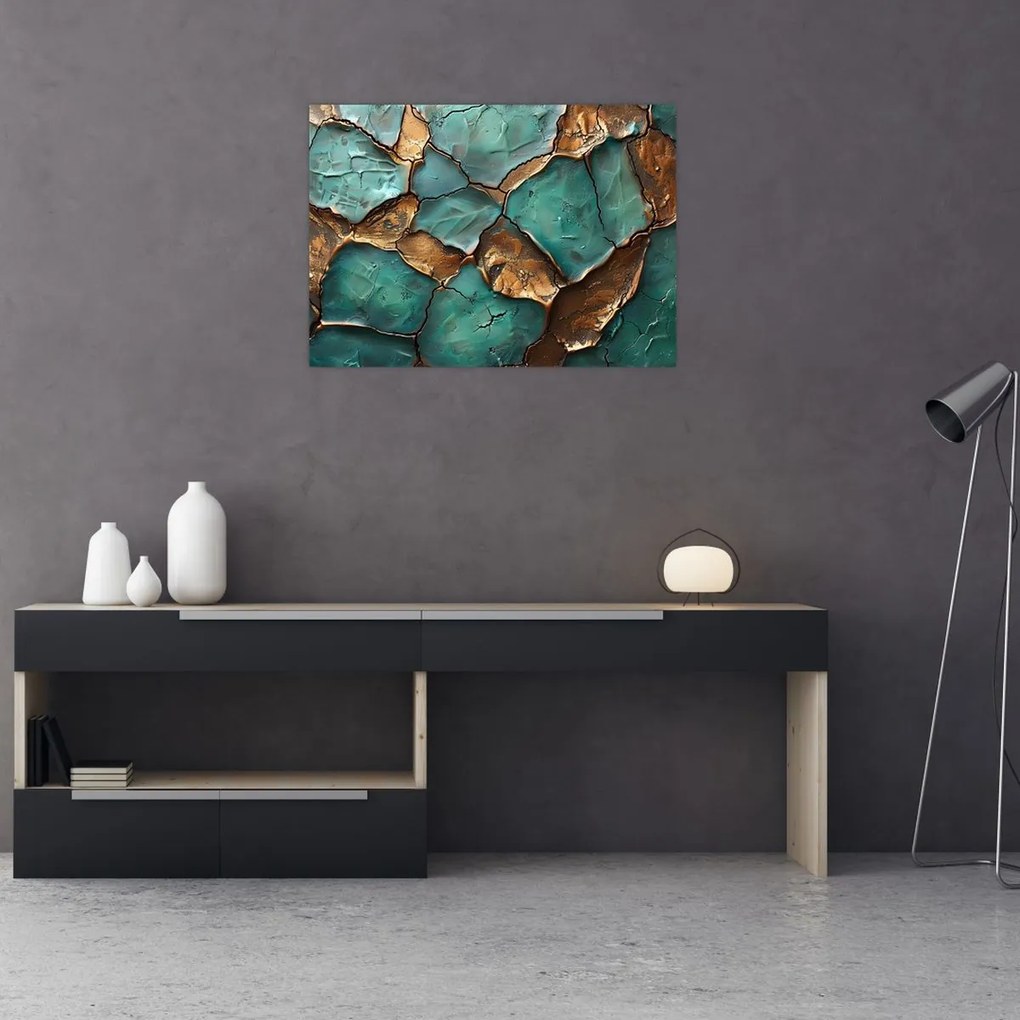 Obraz na szkle - Zielono-złoty obraz (70x50 cm)