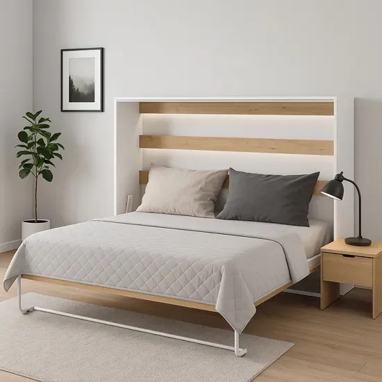 Rozkładany półkotapczan biały + dąb 140x200 R5-A59