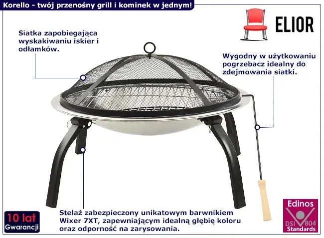 Palenisko ogrodowe z grillem i pogrzebaczem - Korello