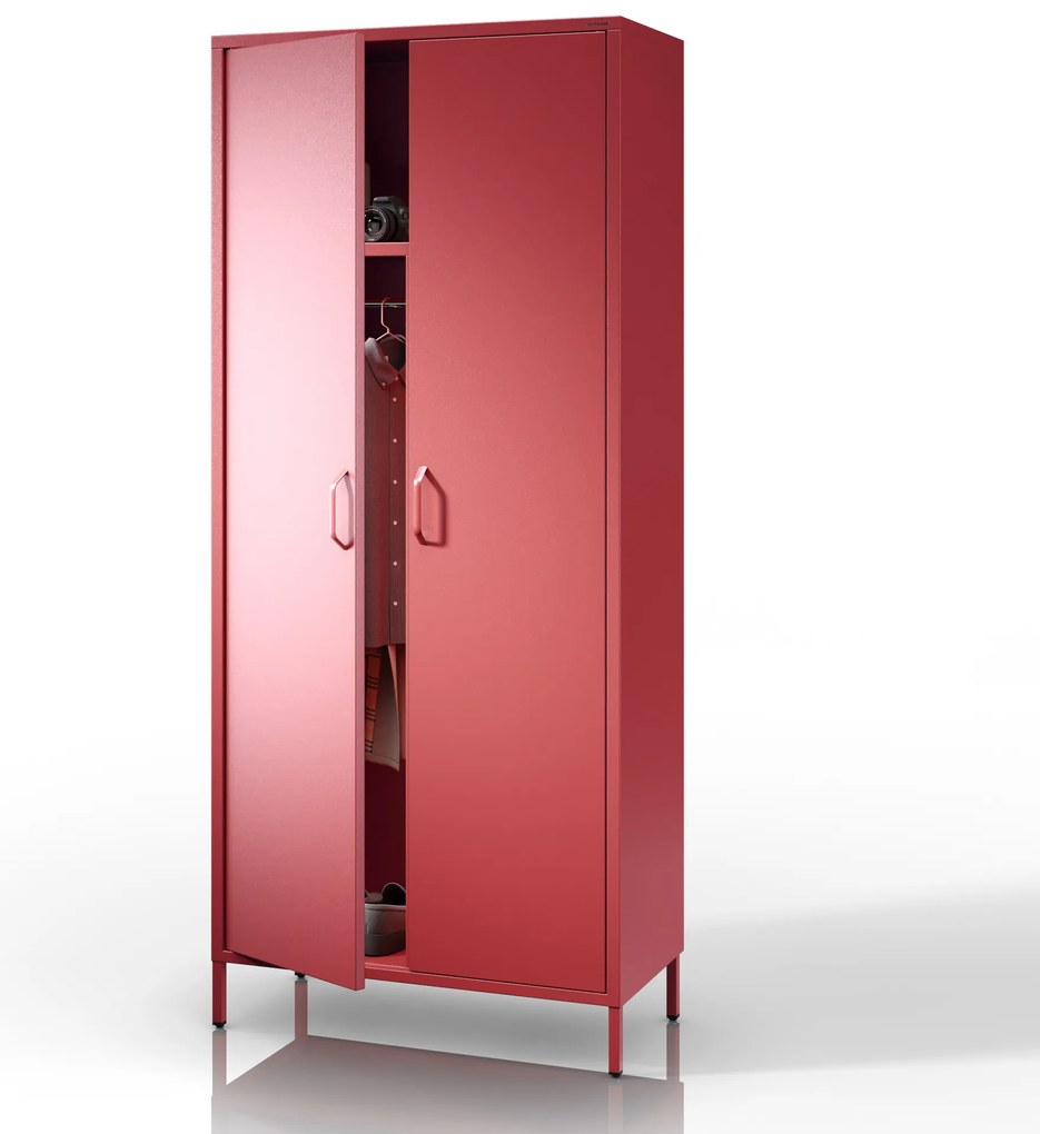 Szafa na ubrania metalowa czerwona FLAVIO, 800 x 1850 x 450 mm