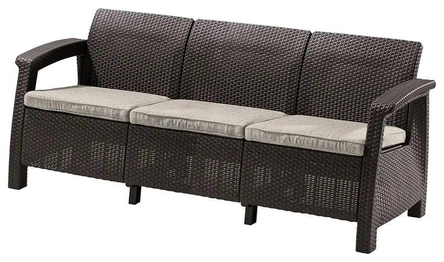 Ciemnobrązowa sofa ogrodowa z imitacji rattanu Corfu – Keter