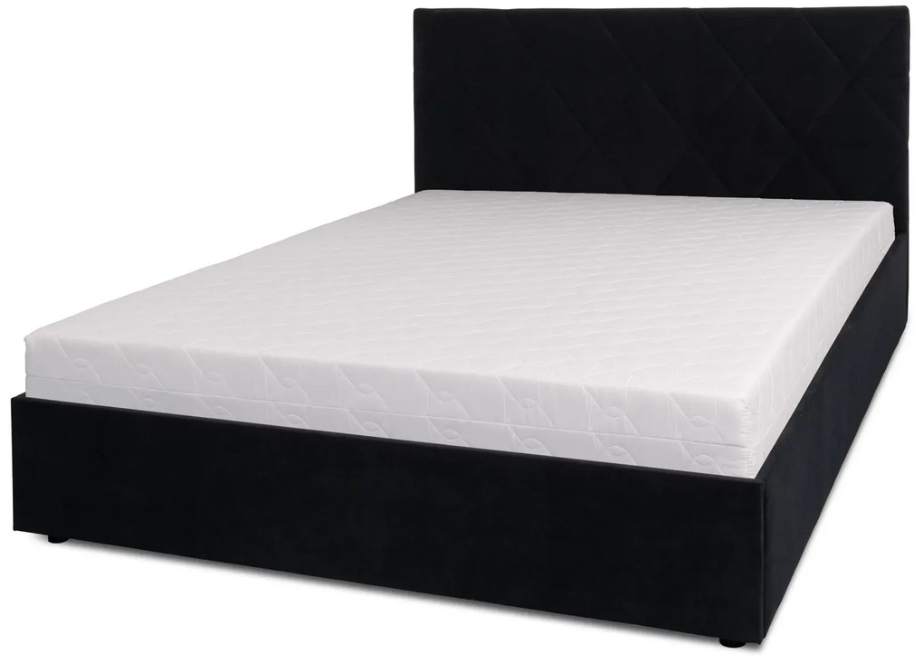 Czarne łóżko tapicerowane z pikowanym zagłówkiem 160x200 C2-P39