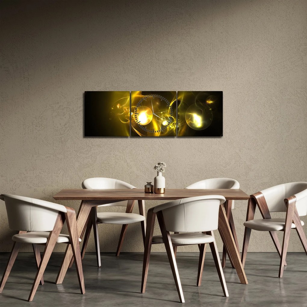 Abstrakcyjny obraz żółtych kul (z zegarem) (90x30 cm)