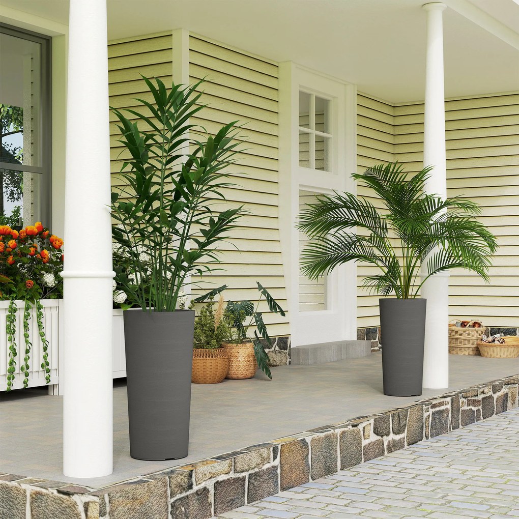 Outsunny Zestaw 2 Donic, Stosowane jedna w drugiej, Donice z Odpływem 35x35 cm, Okrągłe, Ciemnoszare | Aosom PL