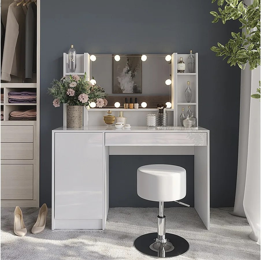 Stół do toalety biały/biały wysoki połysk 119.8x50.1x76 sherry