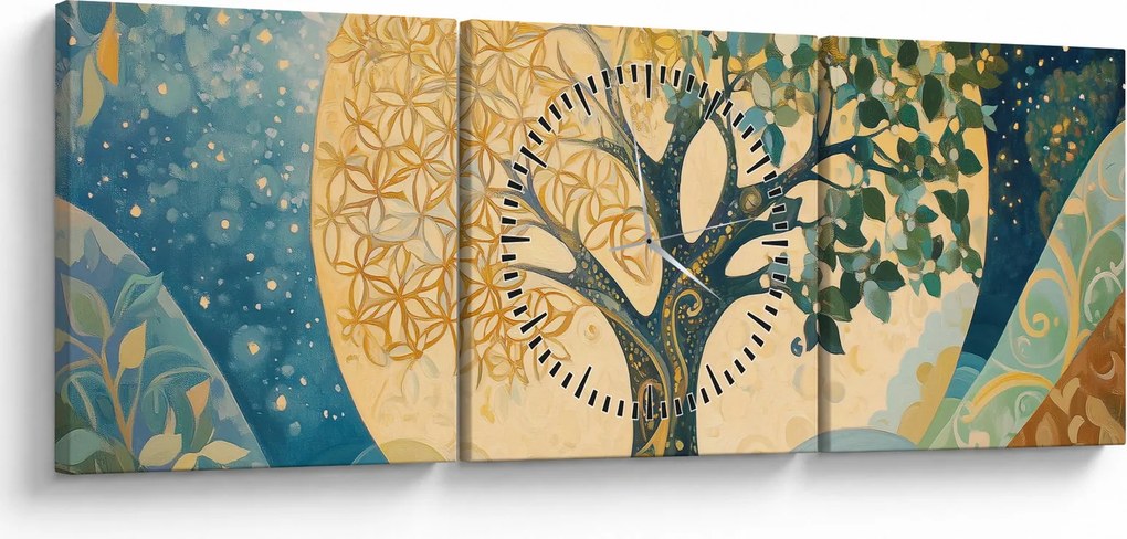 Obraz – Drzewo życia w księżycu (z zegarem) (90x30 cm)