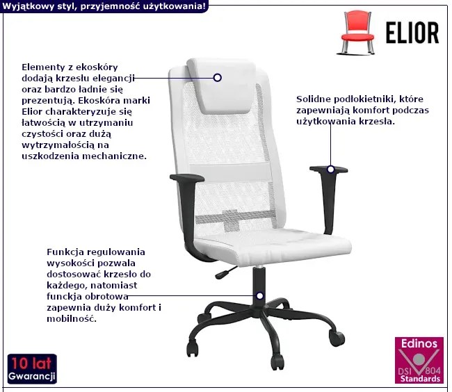 Białe krzesło biurowe ergonomiczne z ekoskóry F1-H60