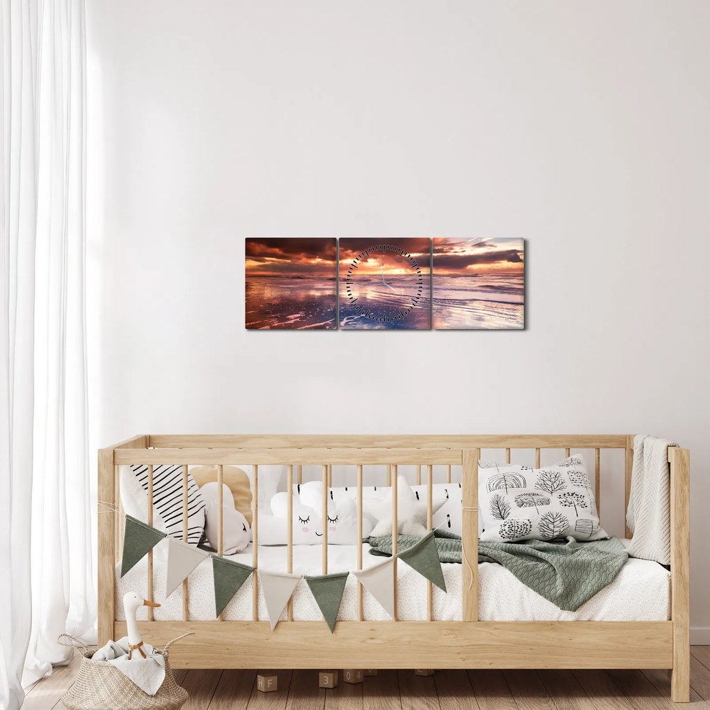 Obraz - Wieczorna plaża (z zegarem) (90x30 cm)
