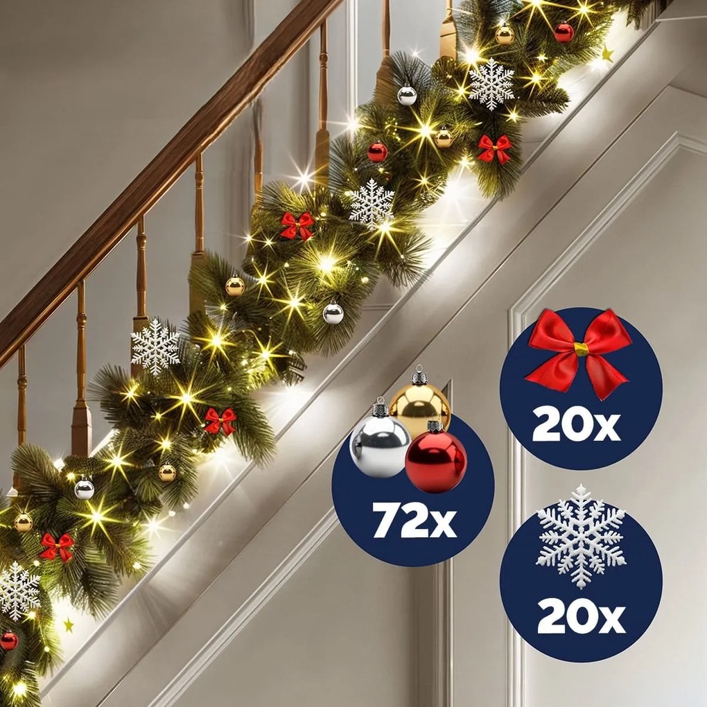 Girlanda świąteczna ANDREA z oświetleniem, ozdobiona, 10m, zielona Casaria