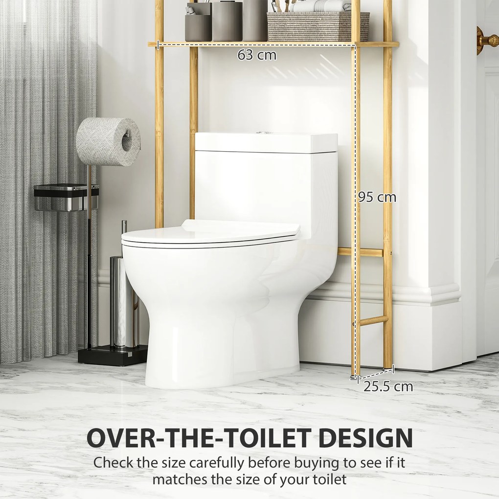 HOMCOM Półka na Toaletę 3 Poziomy, Osadzająca Miejsce, Naturalne Drewno 69 x 25,5 x 181 cm