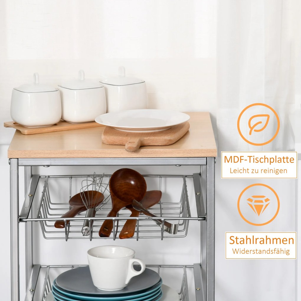 HOMCOM Wózek do serwowania, wózek kuchenny, wózek, na kółkach