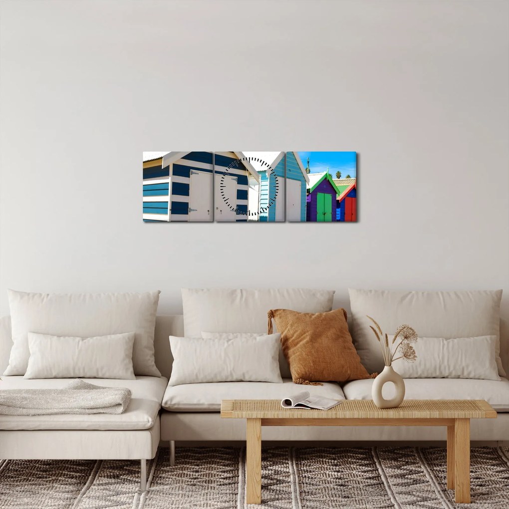 Obraz - Brighton Beach, Melbourne, Australia (z zegarem) (90x30 cm)