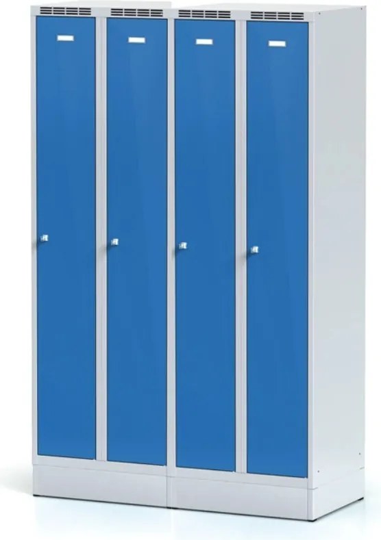 Metalowa szafka ubraniowa S7 na cokole, 2-drzwiowa, 1904 x 600 x 500 mm, zamek cylindryczny, drzwi ciemnoszare