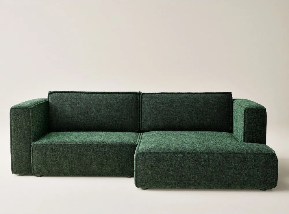 Ciemnozielony rozkładany narożnik ze schowkiem z tkaniny szenilowej (prawostronny/z szezlongiem) Velto – Maison de Rêve