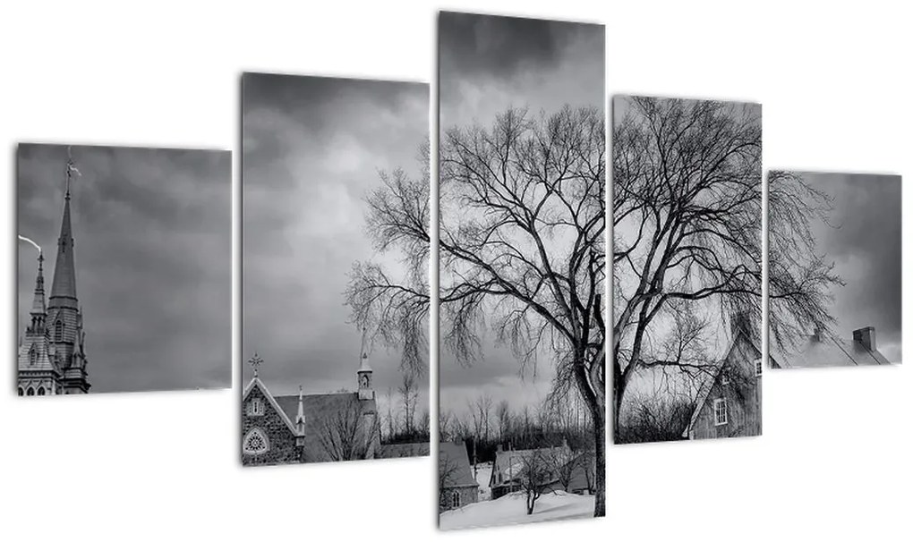 Obraz czarno - białej wioski (125x70 cm)