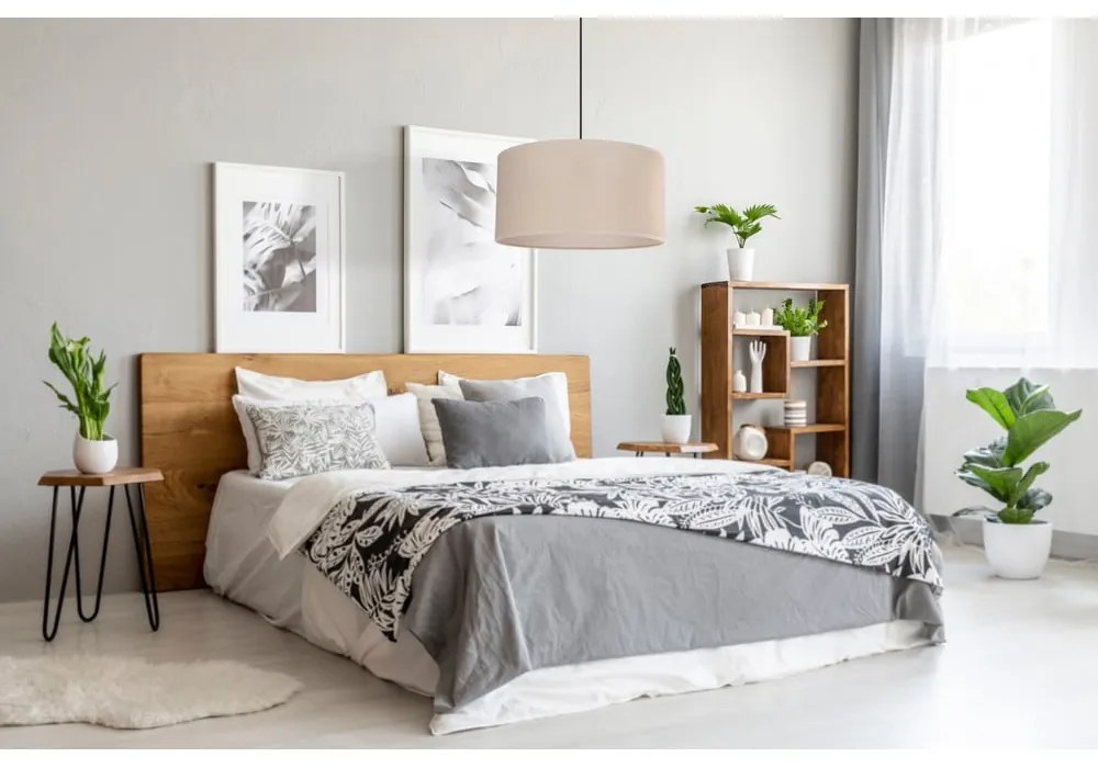Beżowa lampa wisząca z tekstylnym kloszem ø 40 cm Shanti – Candellux Lighting