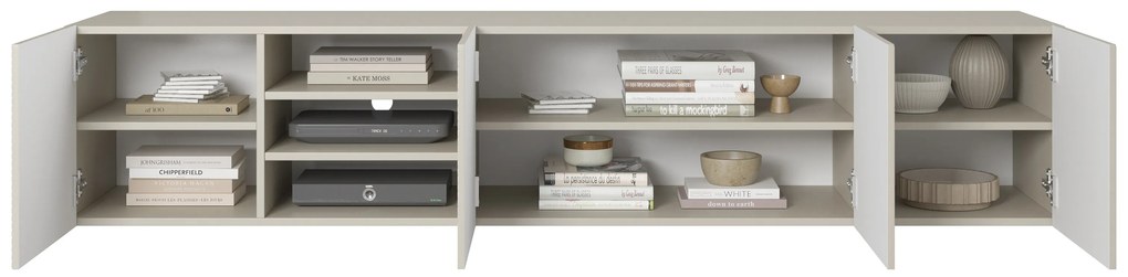 Szafka RTV wisząca Asha 200 cm z ryflowanym frontem i wnęką - kaszmir