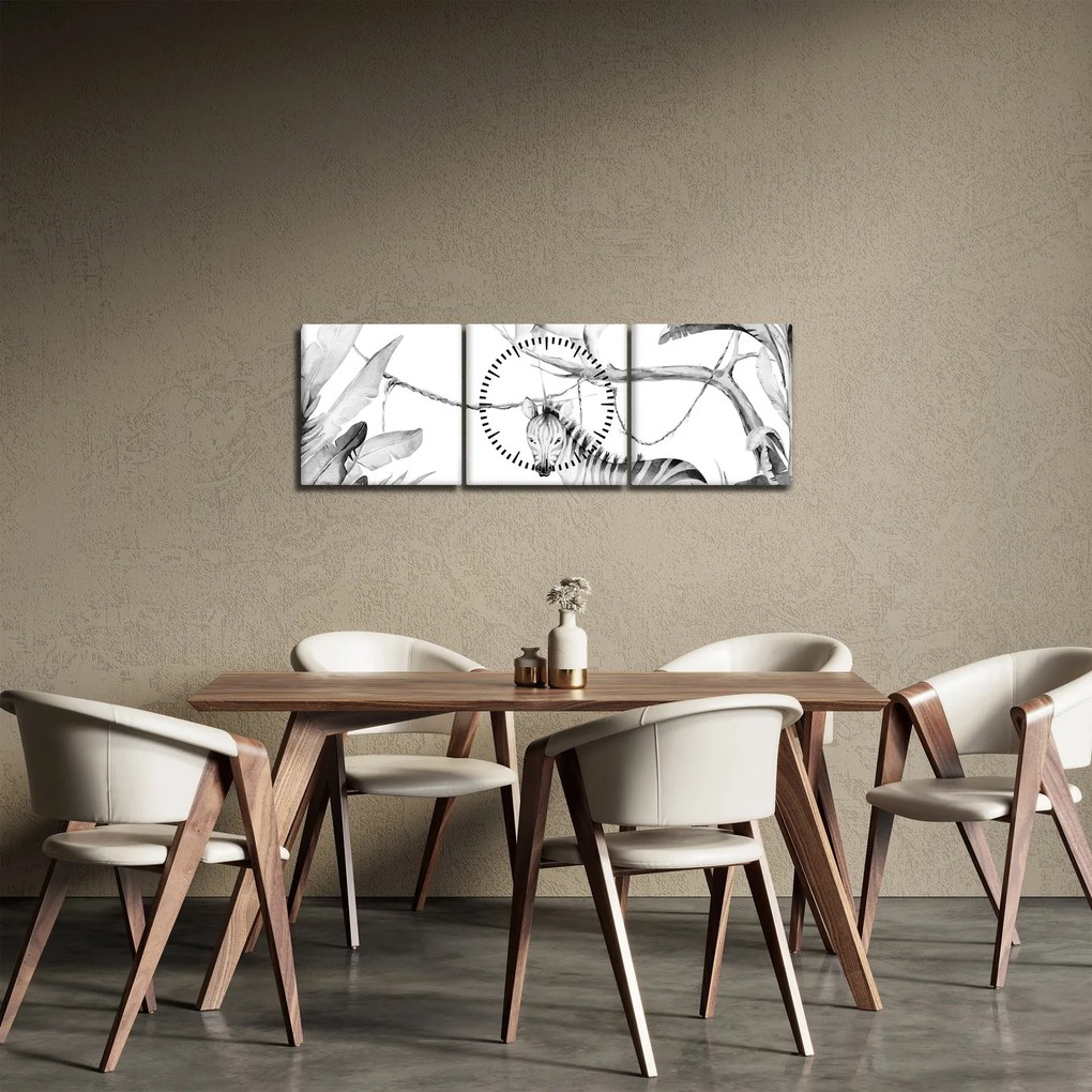 Obraz - Akwarelowa dżungla (z zegarem) (90x30 cm)