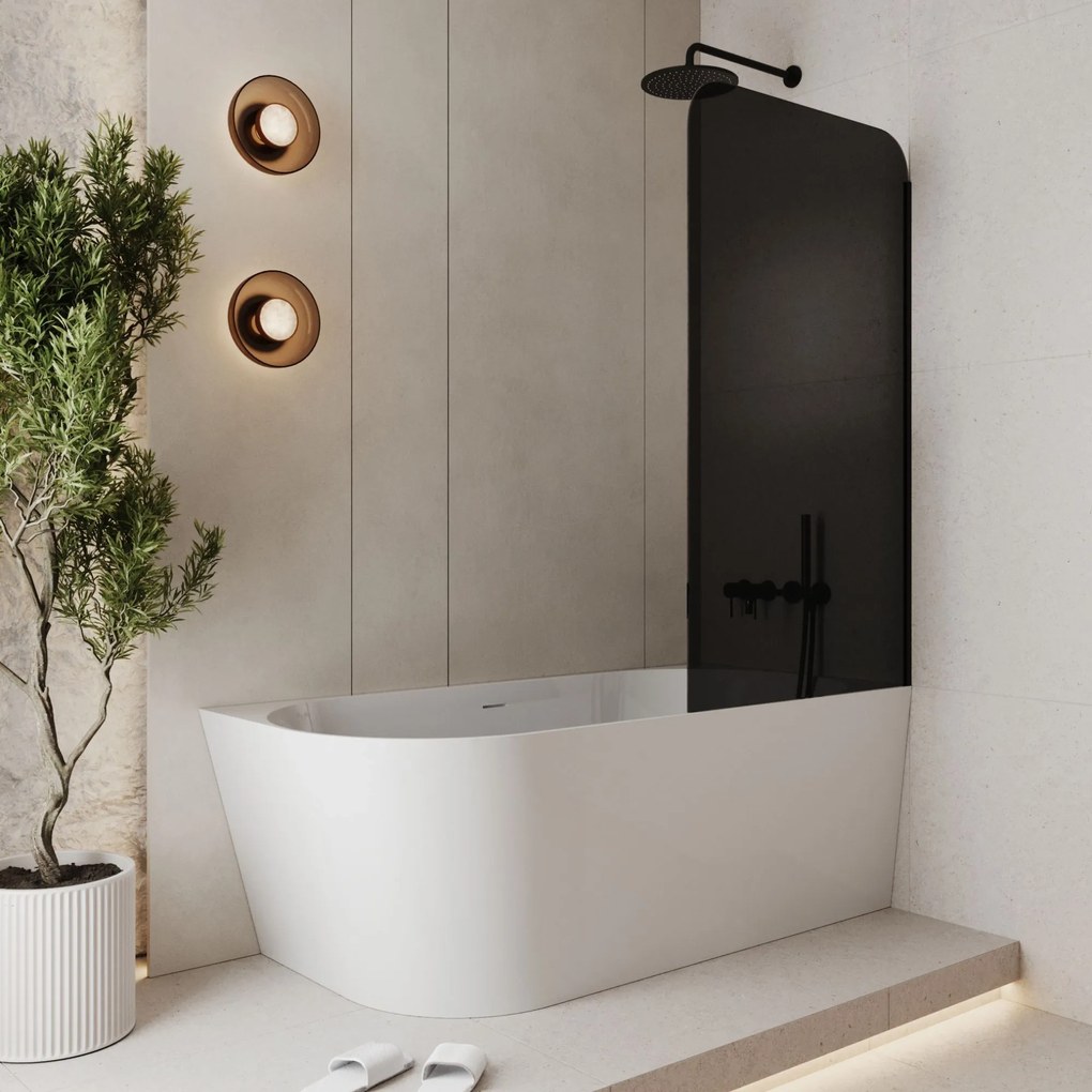 Parawan nawannowy prostokątny MOLIS Square Black szkło czarne | Różne rozmiary : Kolor profili kabiny - chrom / srebrny, Rozmiar - 70x150 cm