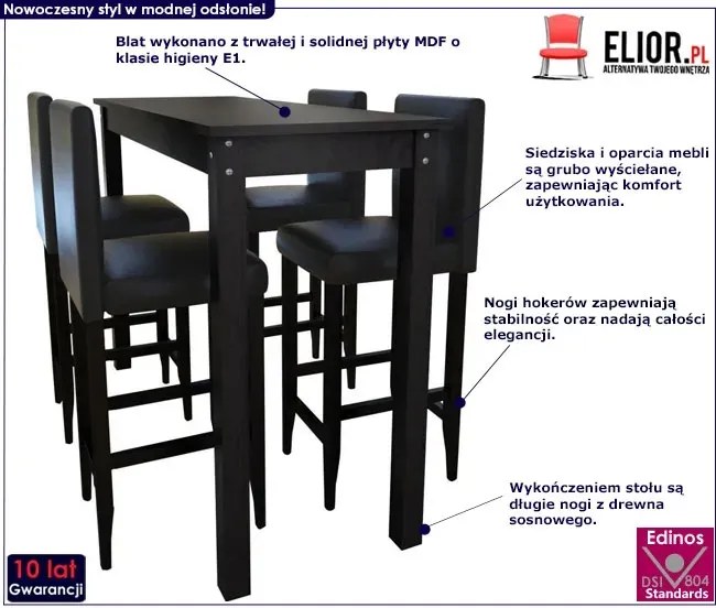 Nowoczesny stolik barowy z 4 krzesłami M6-N03