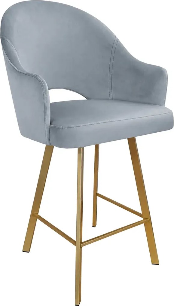 Hoker Velvet krzesło barowe tkanina Welur podstawa metalowa : Kolor nogi - Złota profil, Kolor tkaniny - VELVET - BL06, Typ siedziska - Siedzisko stałe