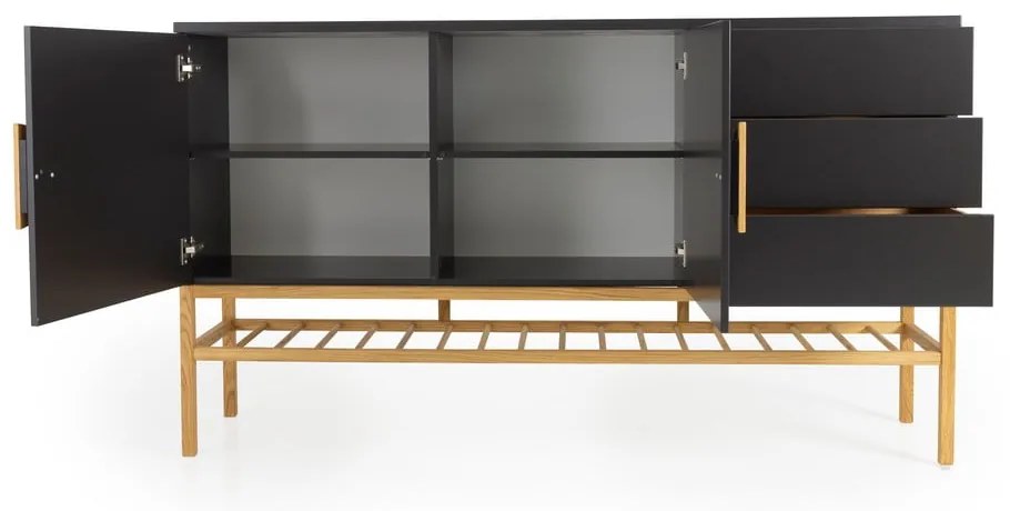 Czarna komoda z nogami z drewna dębowego Tento Scoop, szer. 176 cm