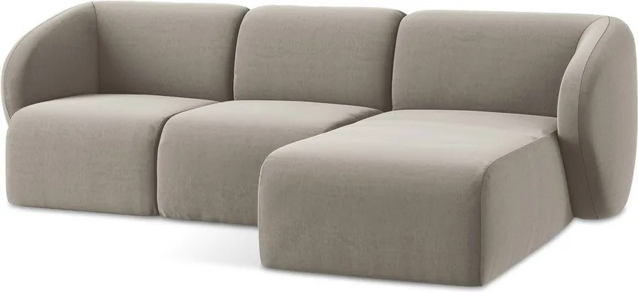 Jasnobrązowy aksamitny narożnik (prawostronny/z szezlongiem) Lani – Makamii