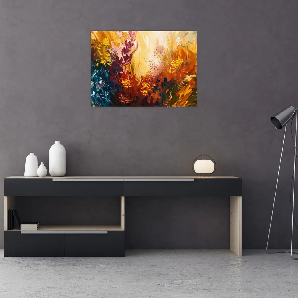 Obraz na szkle - Abstrakcyjny obraz kwiatów (70x50 cm)