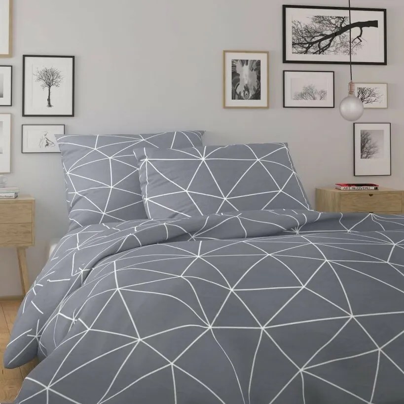Kvalitex Bawełniana pościel Nordic Grid szara, 140 x 200 cm, 70 x 90 cm