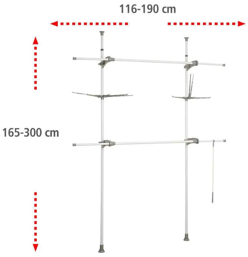 Teleskopowy wieszak na ubrania HERKULEX FLEX, praktyczny stelaż z regulowanymi wymiarami - 165-300 x 116-190 x 36 cm, WENKO