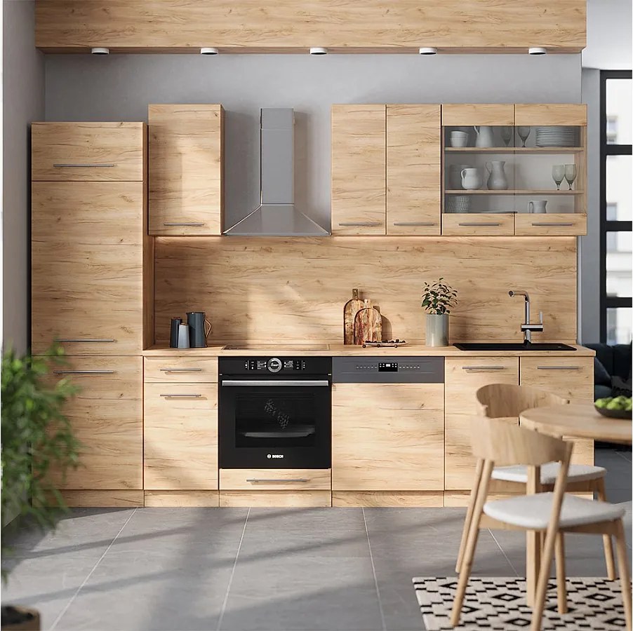 Zabudowa kuchenna złoty dąb energetyczny 300x46x81.6 fame-line