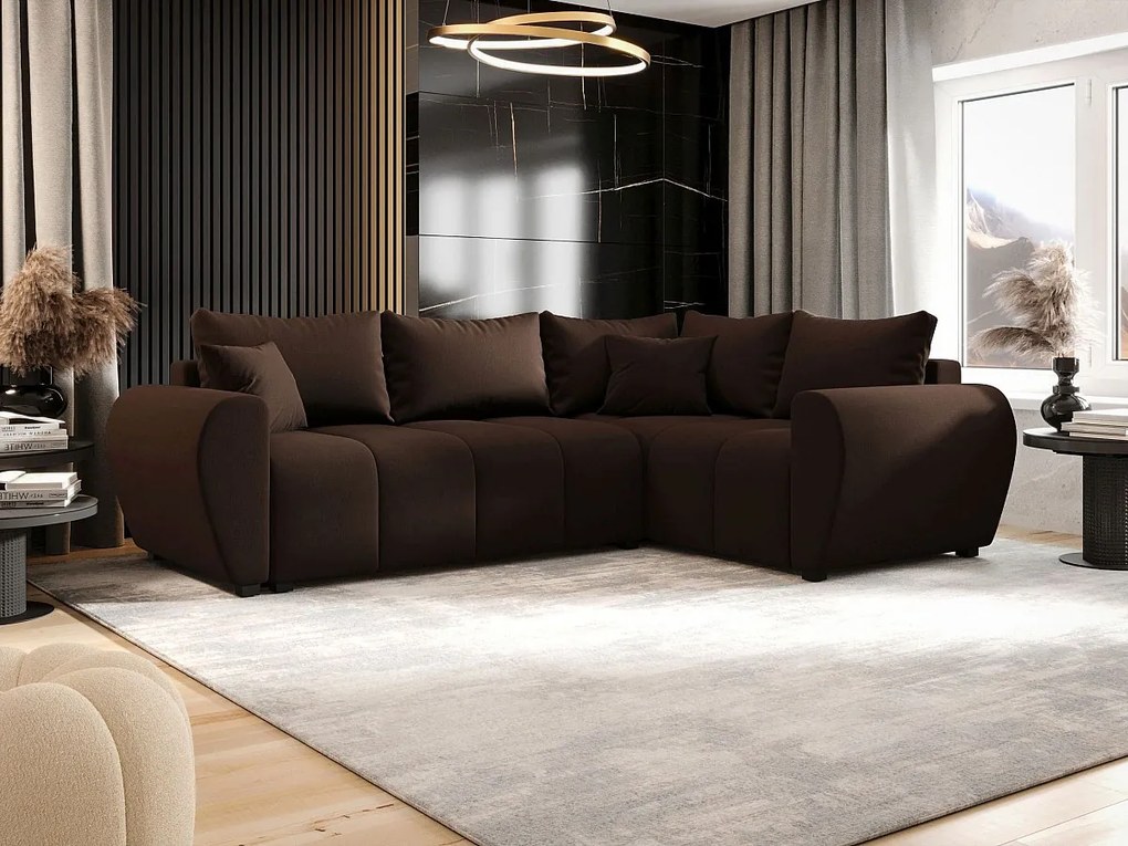 BEDANTE narożnik MOLISA L PLUS Cosmic 800 prawa brązowy z funkcją spania sofa w kształcie litery L z pojemnikiem na pościel