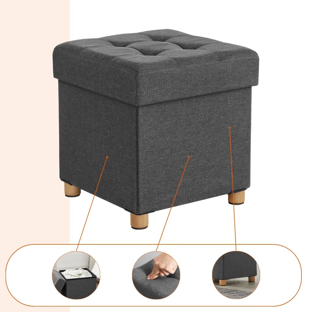 Taboretka z miejscem do przechowywania na nóżkach OTO, 38x38x40cm, antracyt SongmicsHome