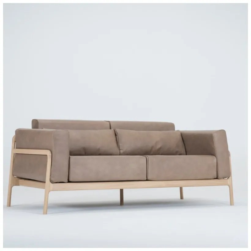 Jasnobrązowa sofa z bawolej skóry z konstrukcją z litego drewna dębowego Gazzda Fawn, 180 cm