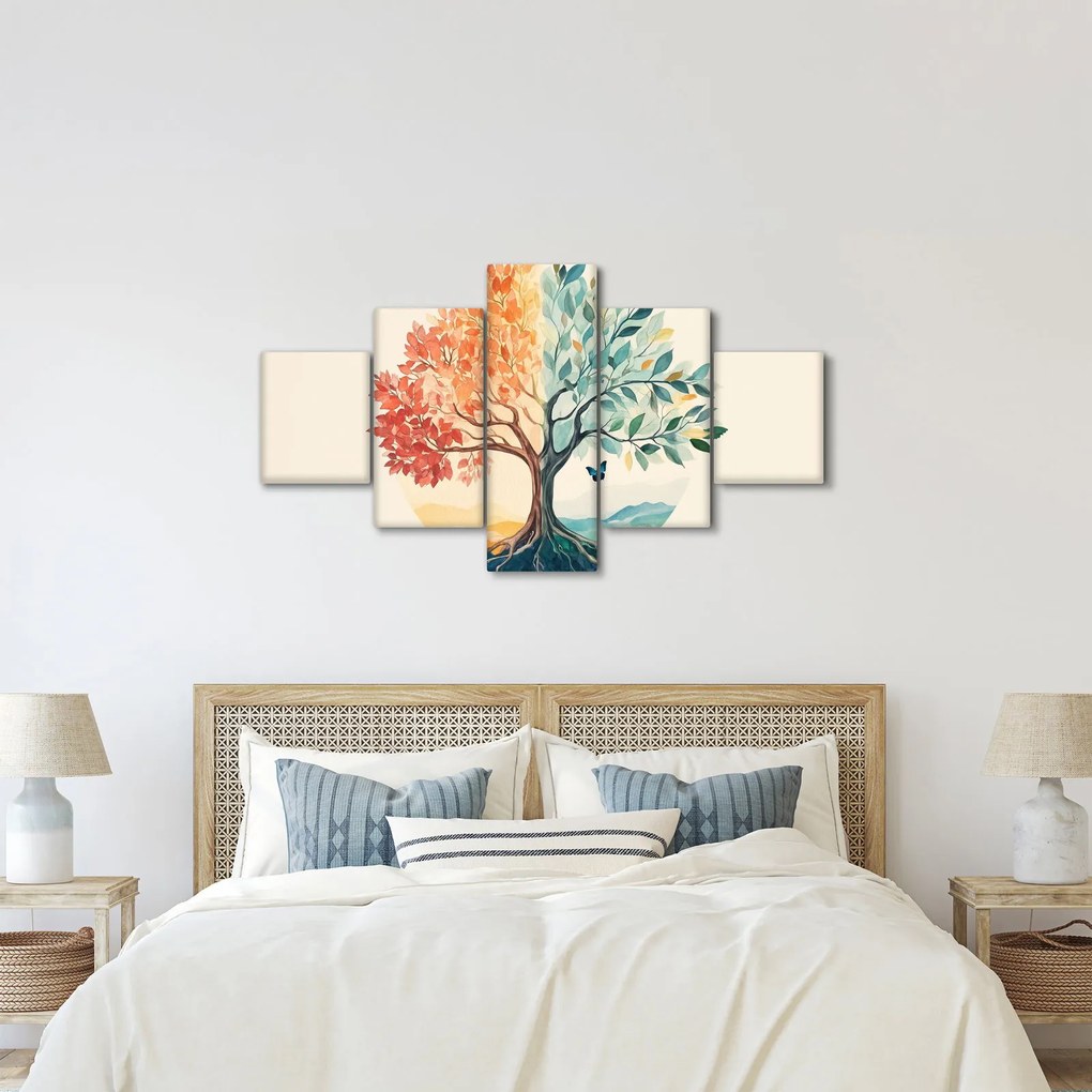 Obraz – Podwójne drzewo z motylem (125x70 cm)