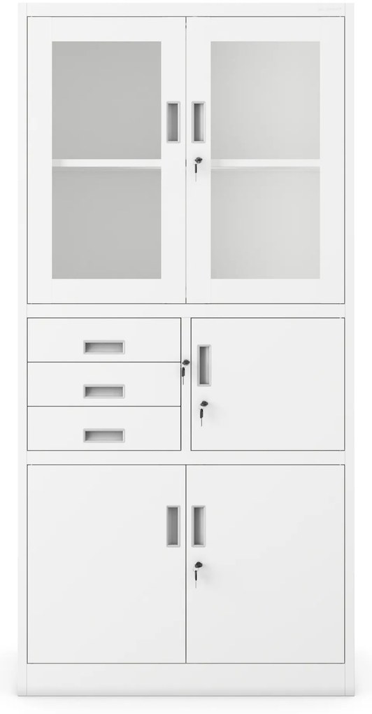 Szafa biurowa metalowa z sejfem, szklane drzwi, biała, 900x1850x400 mm: FILIP