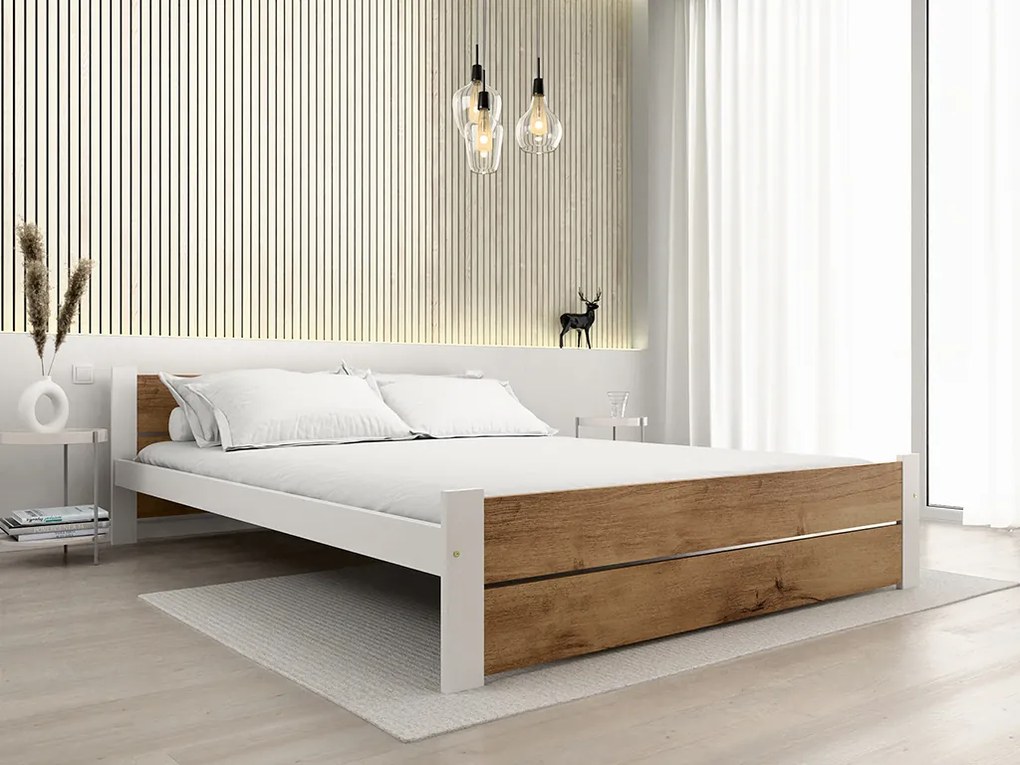 Łóżko IKAROS DOUBLE 140 x 200 cm, dąb artisan/biały Stelaż: Ze stelażem listwowym rolowanym elastycznym, Materac: Materac Sommera