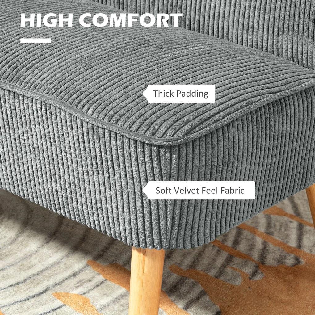 HOMCOM Sofa 2-osobowa, Drewno, Aksamitny poliester, Pianka, 117 x 56,5 x 77 cm, Szara