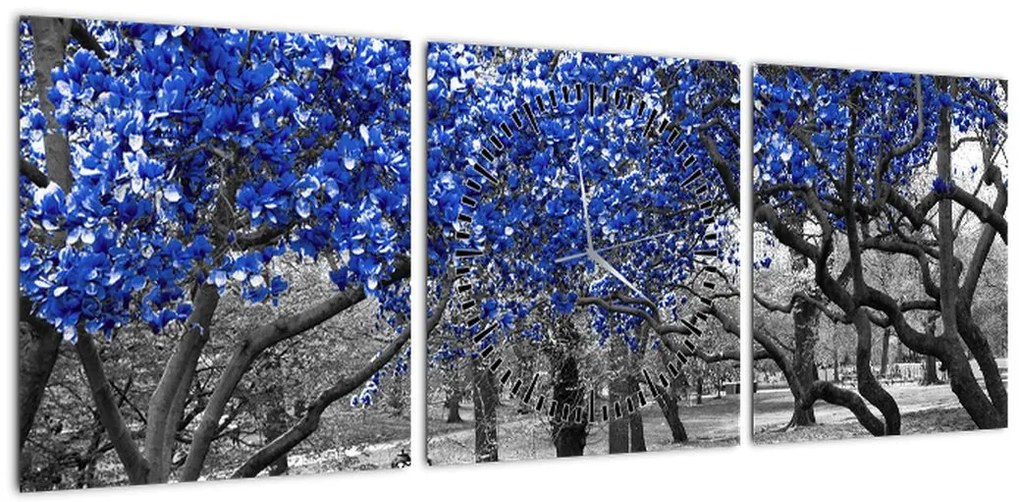 Obraz - Niebieskie drzewa, Central Park, New York (z zegarem) (90x30 cm)