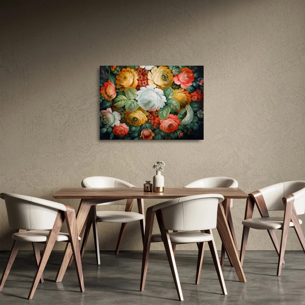 Obraz na szkle namalowanego bukietu kwiatów (70x50 cm)